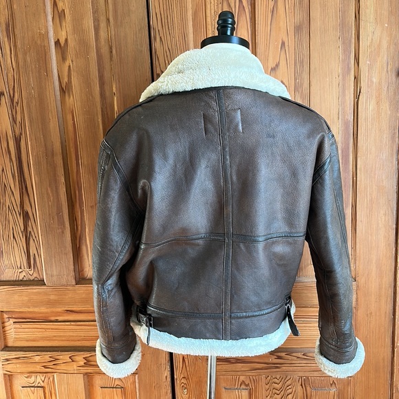 Vintage Genuine Leather B3 Bomber Jacket Dark Brown Faux Shearling Lining - Picture 2 of 16